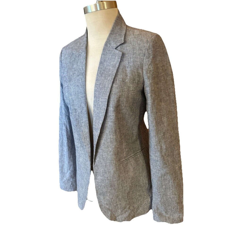 NEW Dalia Linen Blend Blue Blazer Jacket Sz Medium Striped Summer Breathable